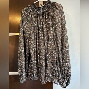 Ces Femme 2X sheer lightweight floral blouse